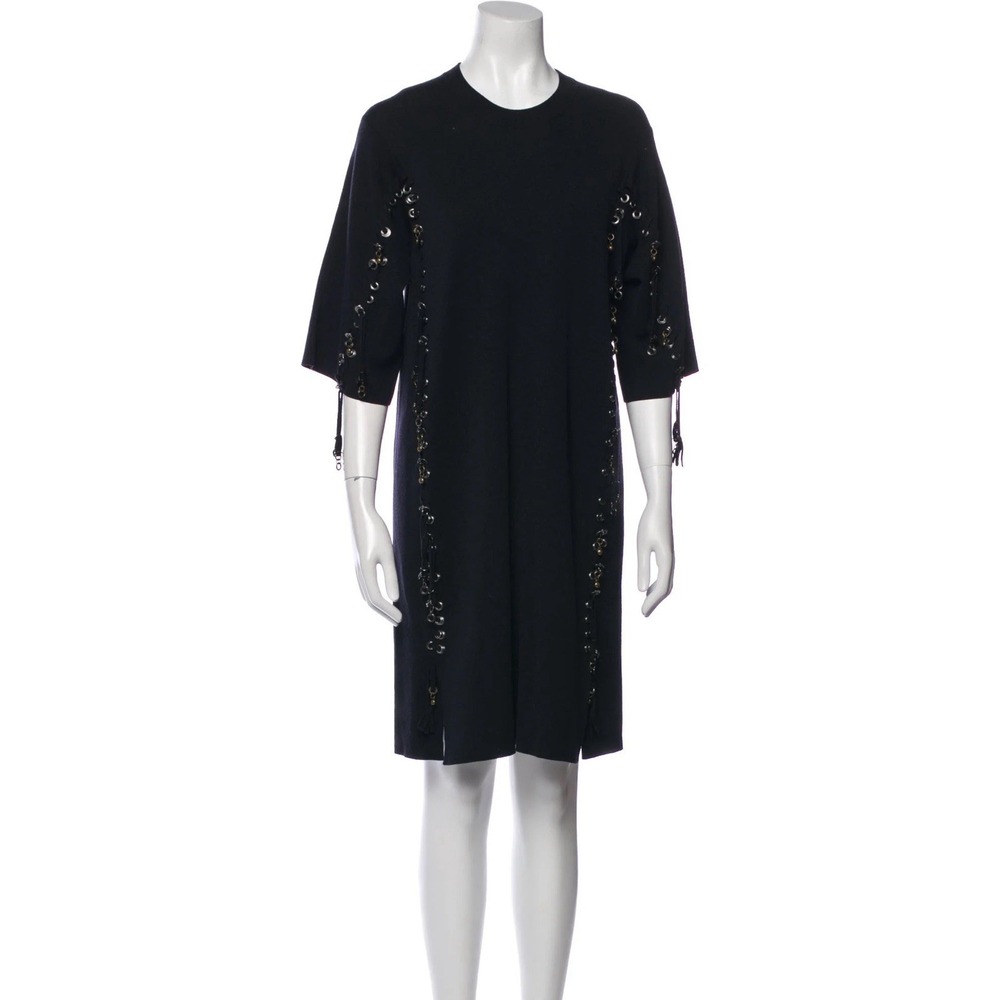 Chloé 100% Wool Shift Dress w Metal Grommet Lace-Up Detailing Knee Length Sz L